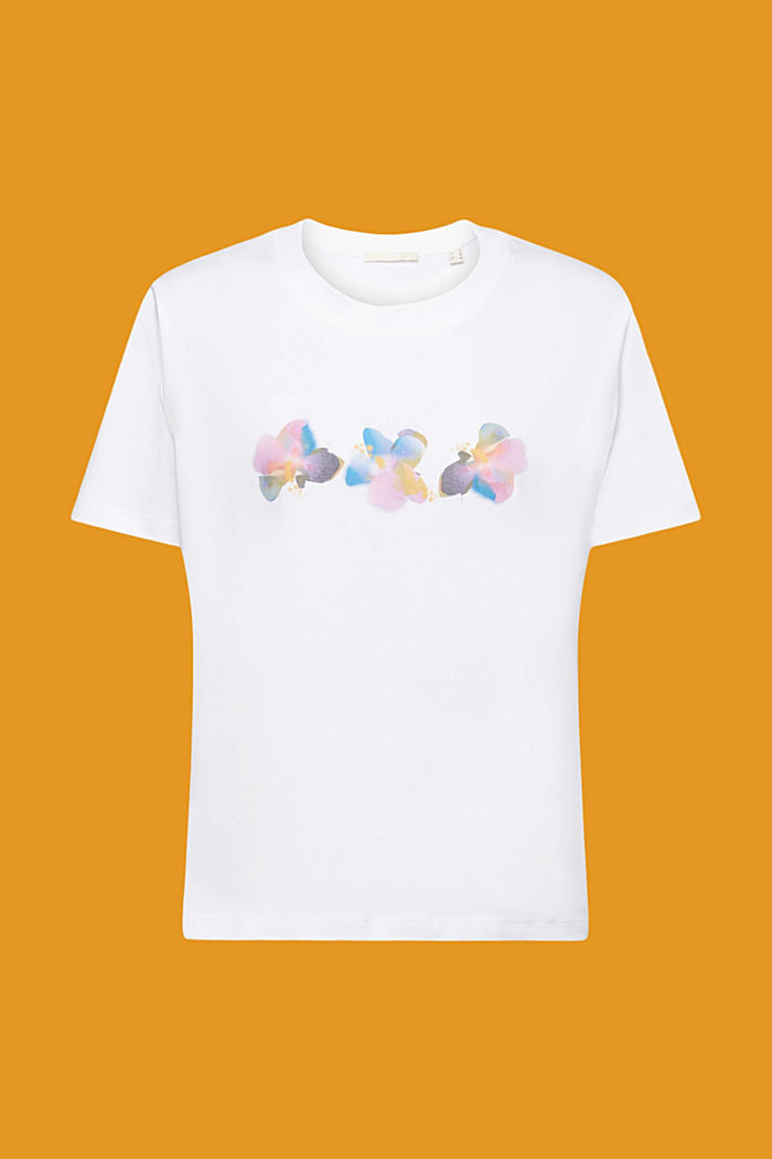 플라워 프린트 코튼 티셔츠, WHITE, detail-asia image number 5