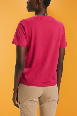 플라워 프린트 코튼 티셔츠, DARK PINK, detail-asia image number 3