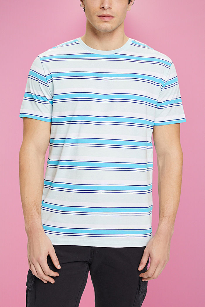 Sustainable cotton striped T-shirt, LIGHT AQUA GREEN, detail-asia image number 0