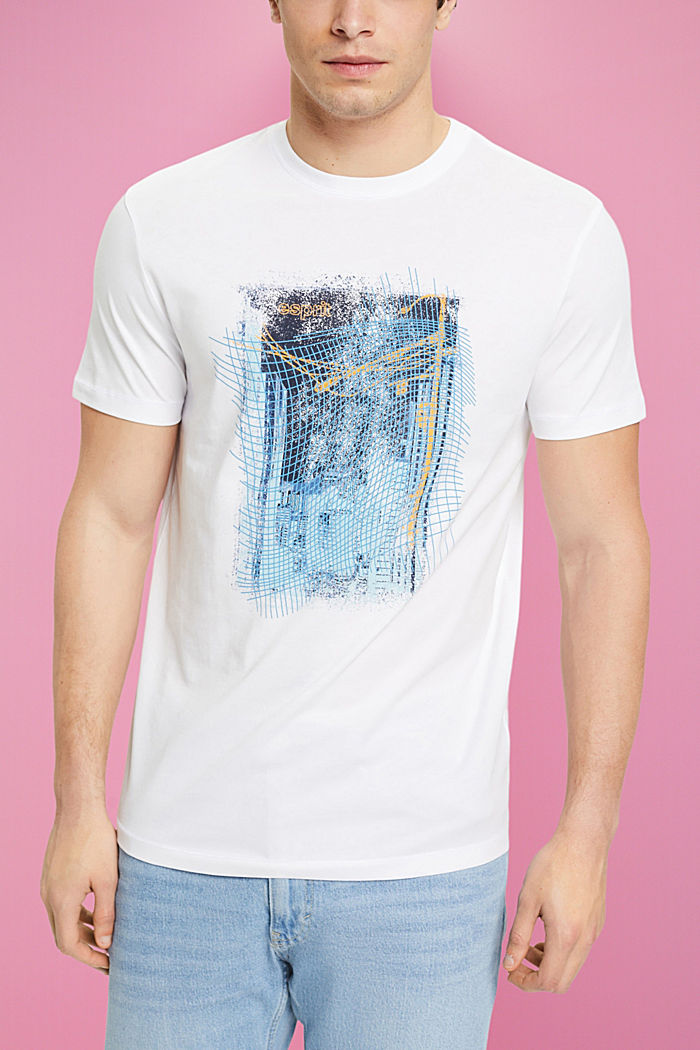 프린트가 있는 지속 가능한 코튼 소재 티셔츠, WHITE, detail-asia image number 0