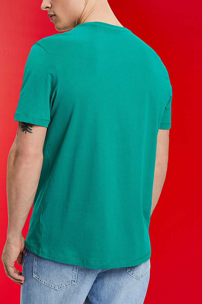 프린트가 있는 지속 가능한 코튼 소재 티셔츠, EMERALD GREEN, detail-asia image number 3