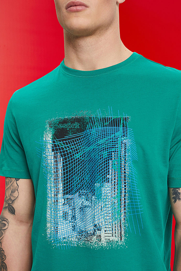 프린트가 있는 지속 가능한 코튼 소재 티셔츠, EMERALD GREEN, detail-asia image number 2