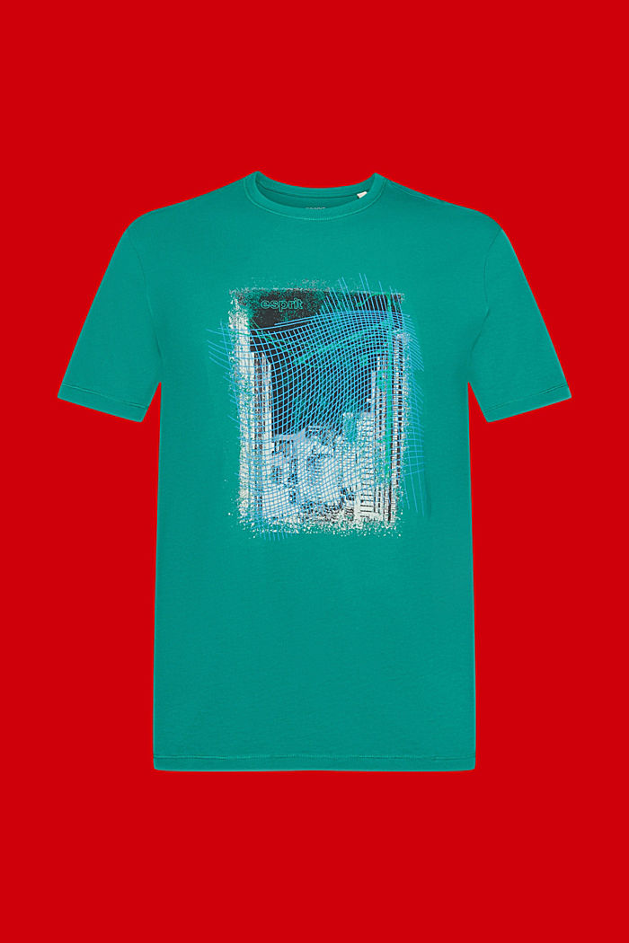 프린트가 있는 지속 가능한 코튼 소재 티셔츠, EMERALD GREEN, detail-asia image number 6