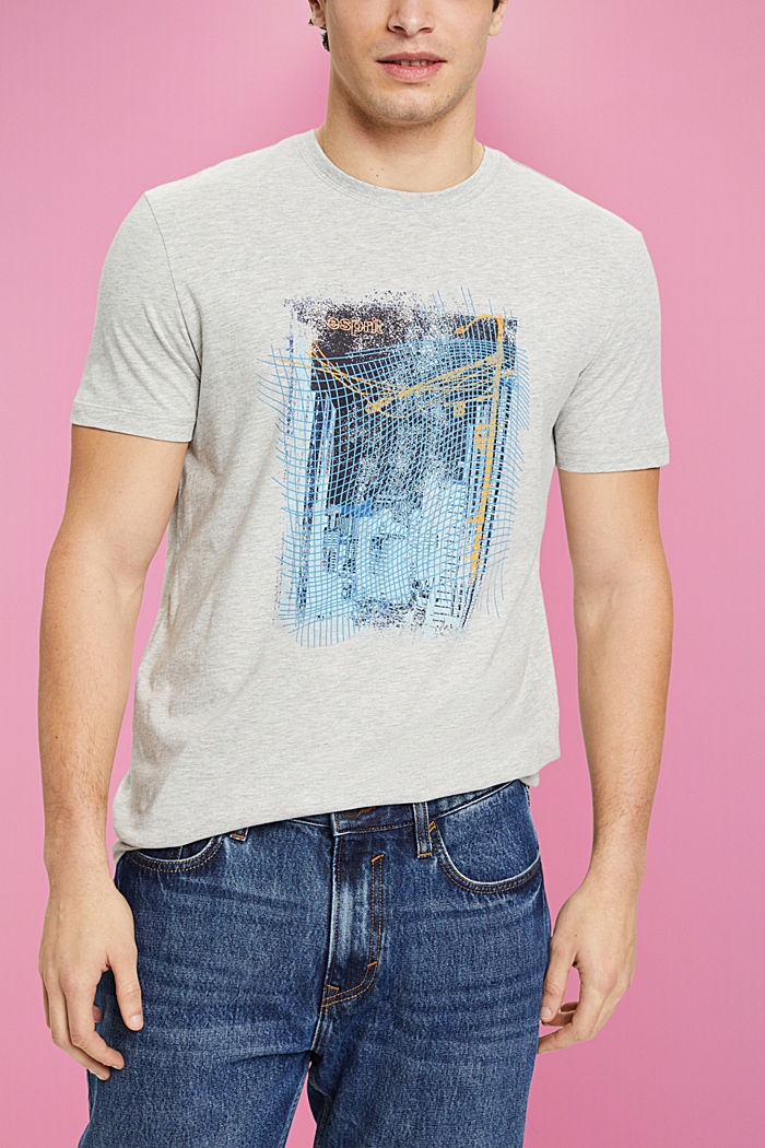 프린트가 있는 지속 가능한 코튼 소재 티셔츠, LIGHT GREY, detail-asia image number 0