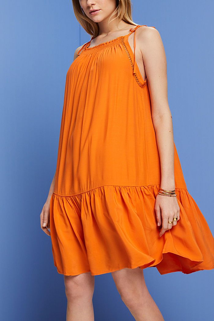 TENCEL™褶皺吊帶連身裙, 橙色, detail-asia image number 0