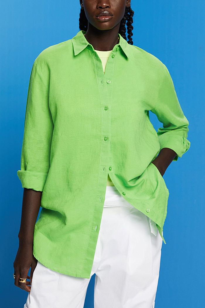 ‌棉麻混紡女裝襯衫, 綠色, detail-asia image number 0