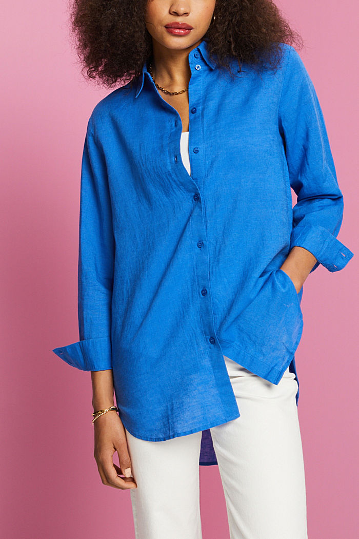 ‌棉麻混紡女裝襯衫, 藍色, detail-asia image number 0