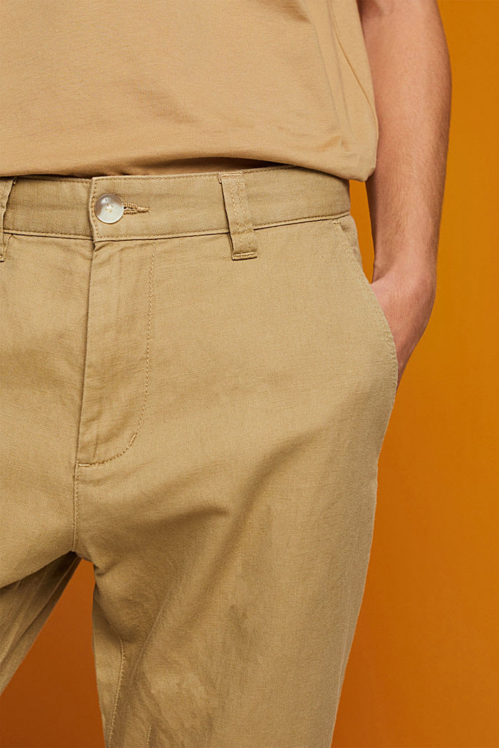 Cotton and linen blended trousers, KHAKI BEIGE, detail-asia image number 2