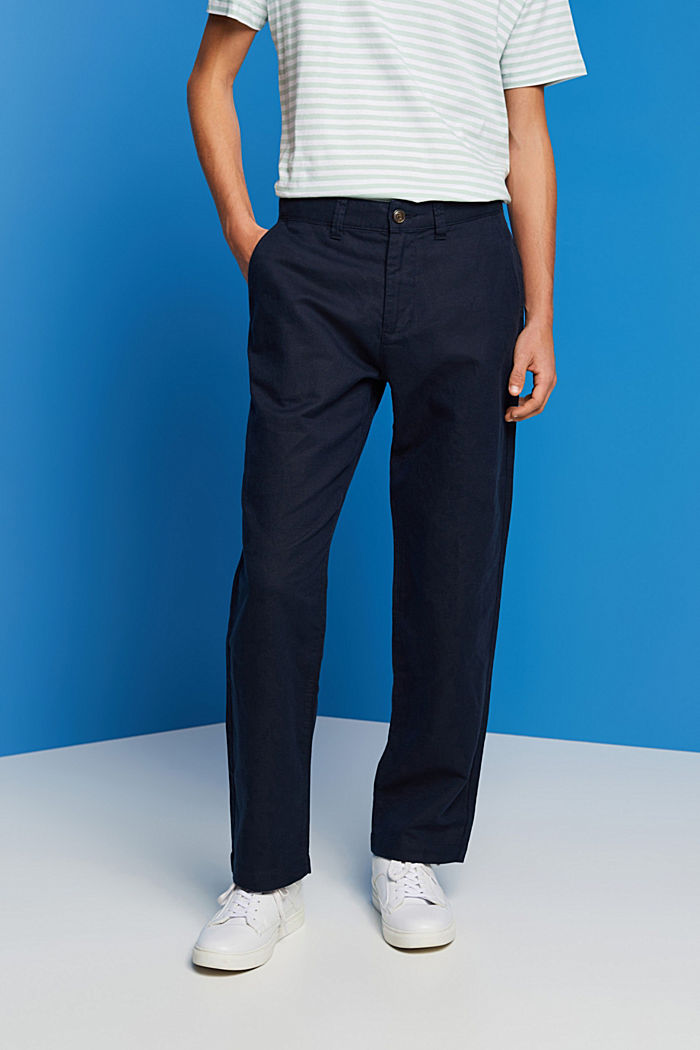 Cotton and linen blended trousers, NAVY, detail-asia image number 0