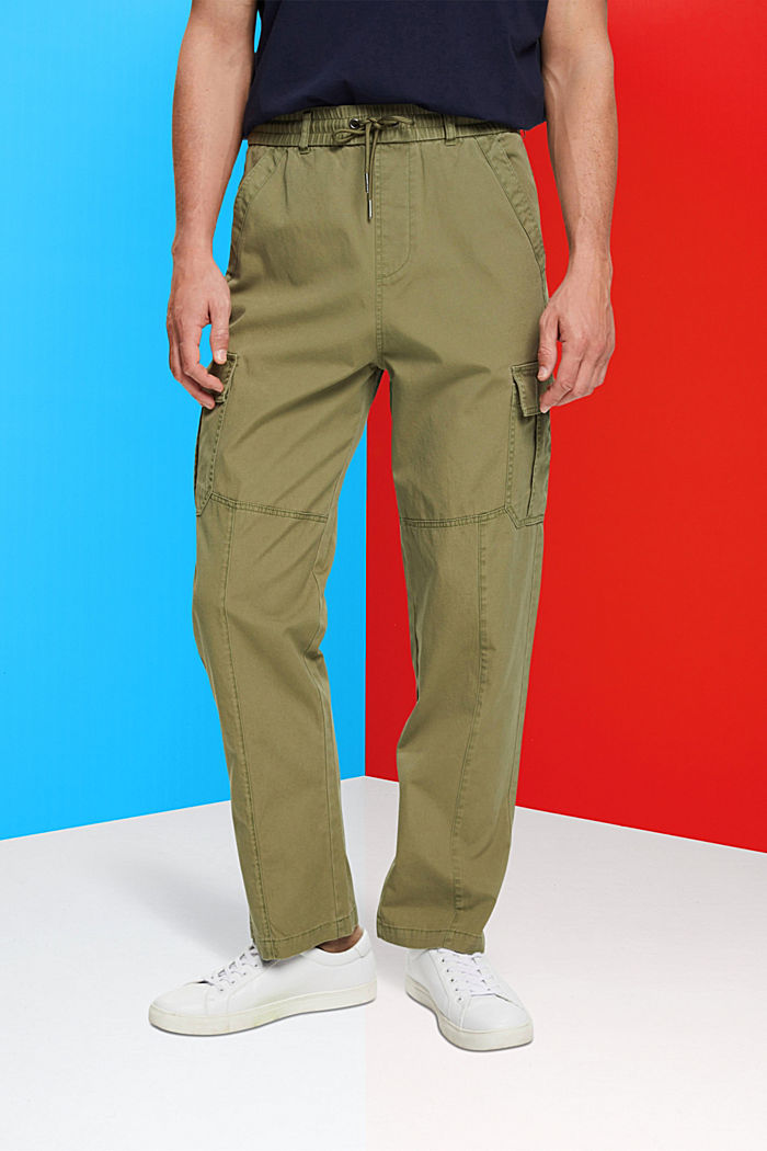 棉質慢跑風格錐形工裝長褲, 橄欖綠, detail-asia image number 0
