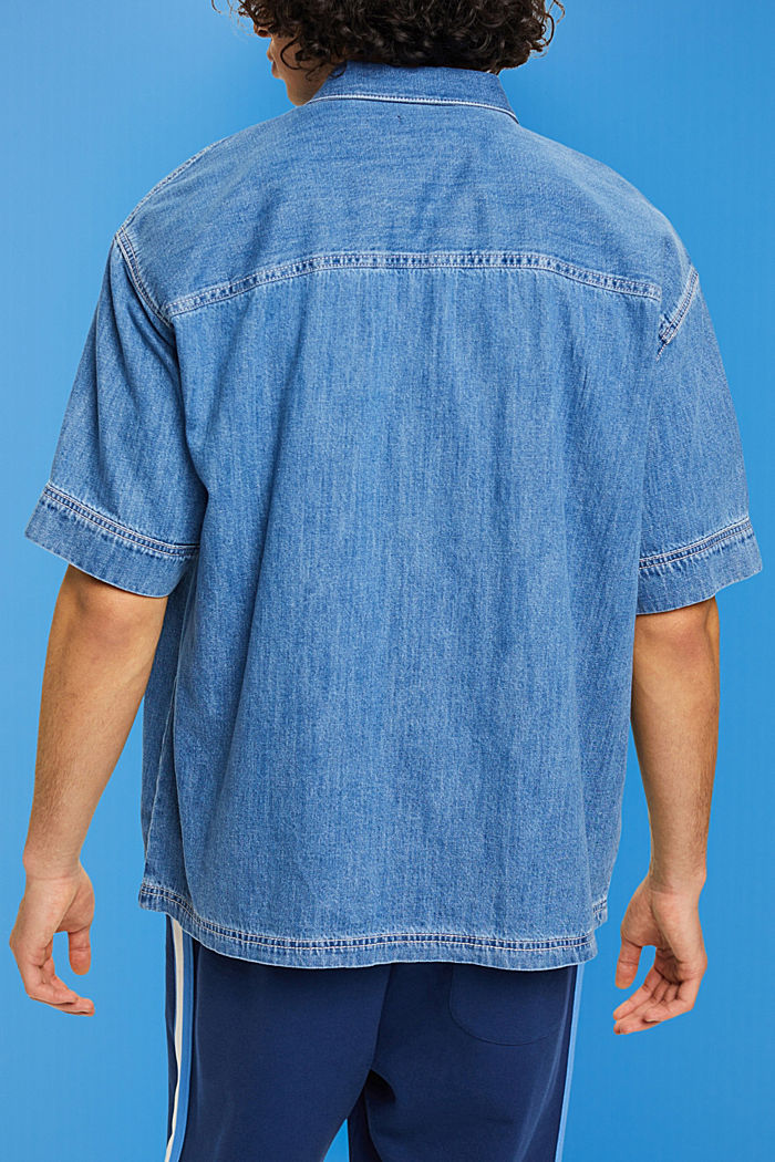 Boxy denim short-sleeved shirt, BLUE MEDIUM WASHED, detail-asia image number 3