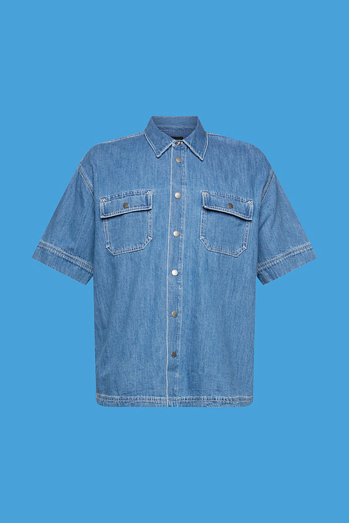 Boxy denim short-sleeved shirt, BLUE MEDIUM WASHED, detail-asia image number 6