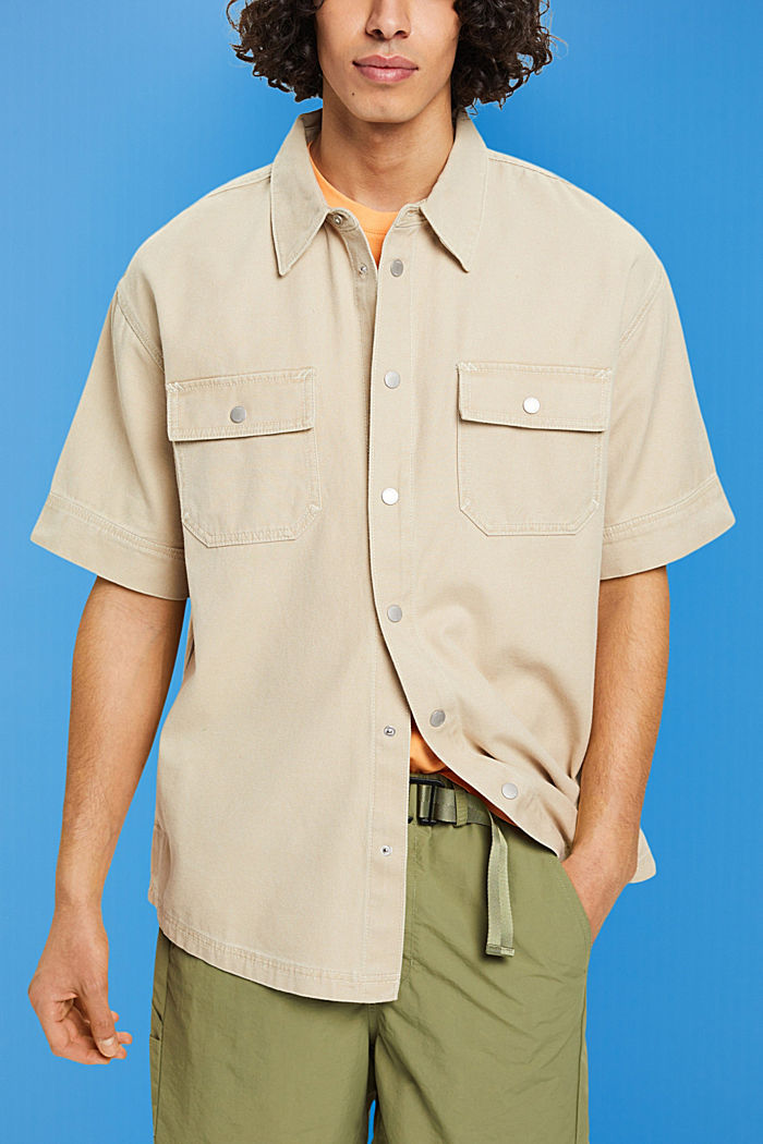 方正版型牛仔短袖恤衫, 米色, detail-asia image number 0