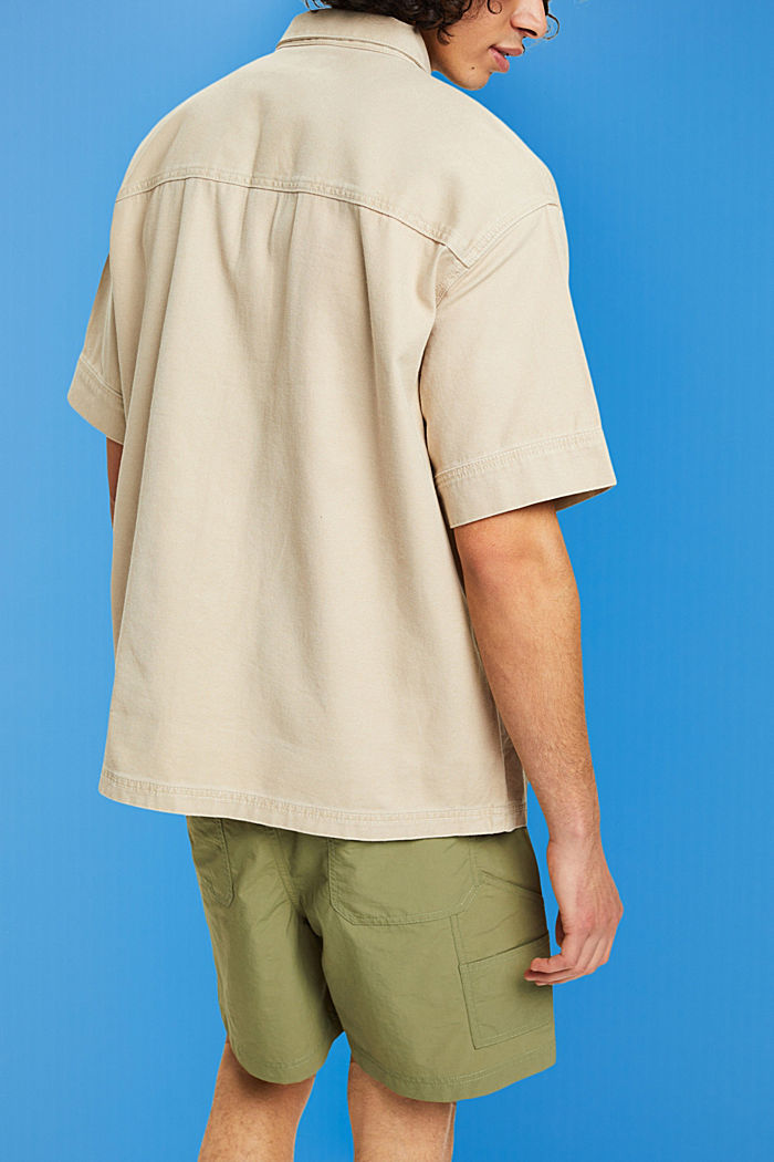 Boxy denim short-sleeved shirt, SAND, detail-asia image number 3