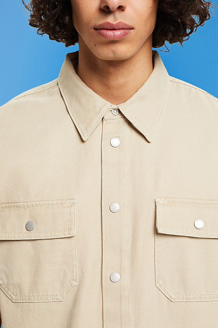Boxy denim short-sleeved shirt, SAND, detail-asia image number 2