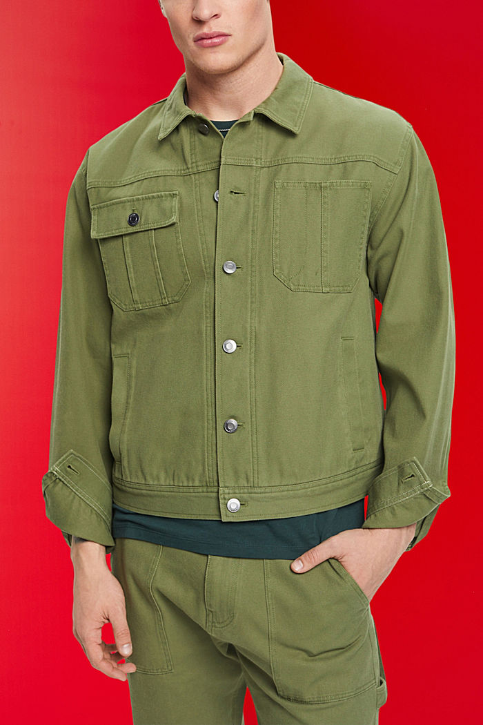 純棉牛仔外套, 橄欖綠, detail-asia image number 0
