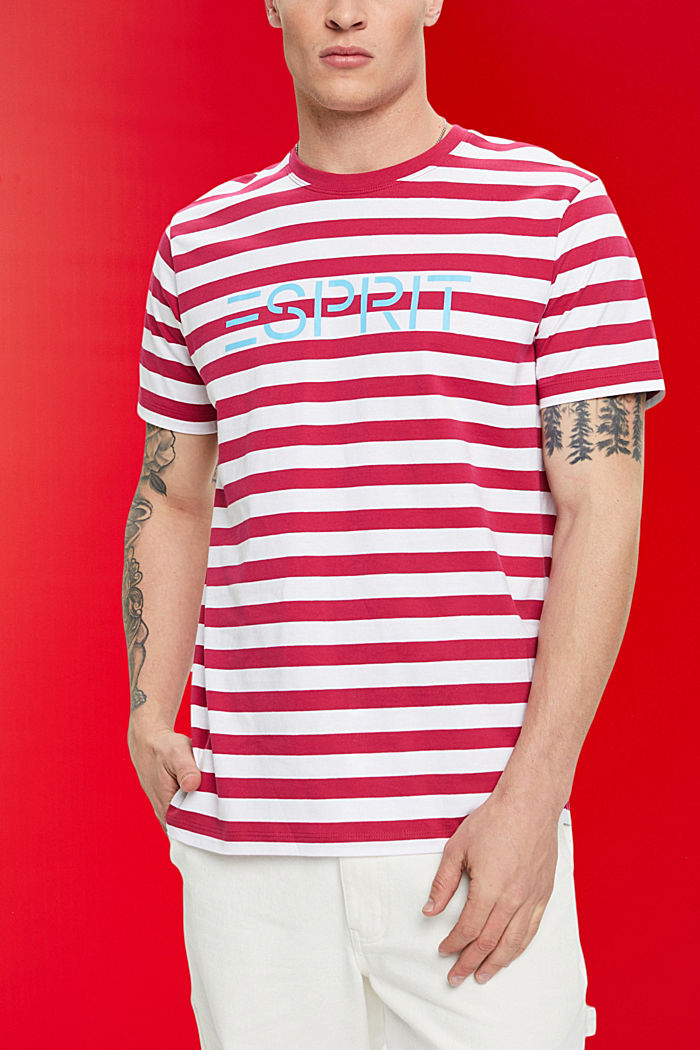 再生棉質條紋T恤, 紅色, detail-asia image number 0