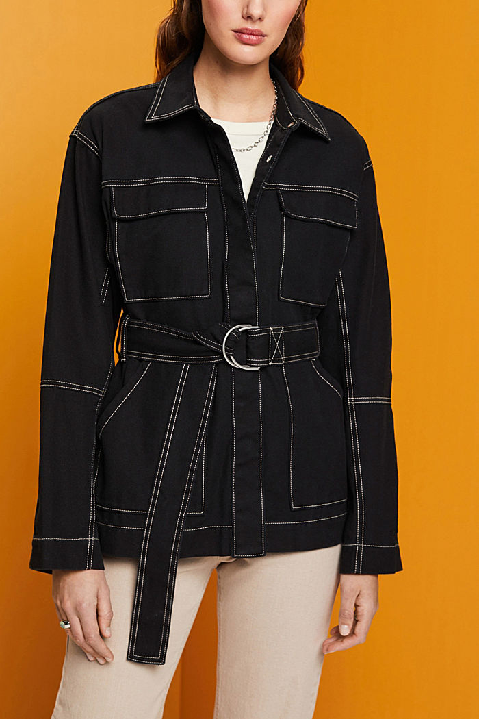 Belted twill jacket, BLACK, detail-asia image number 0