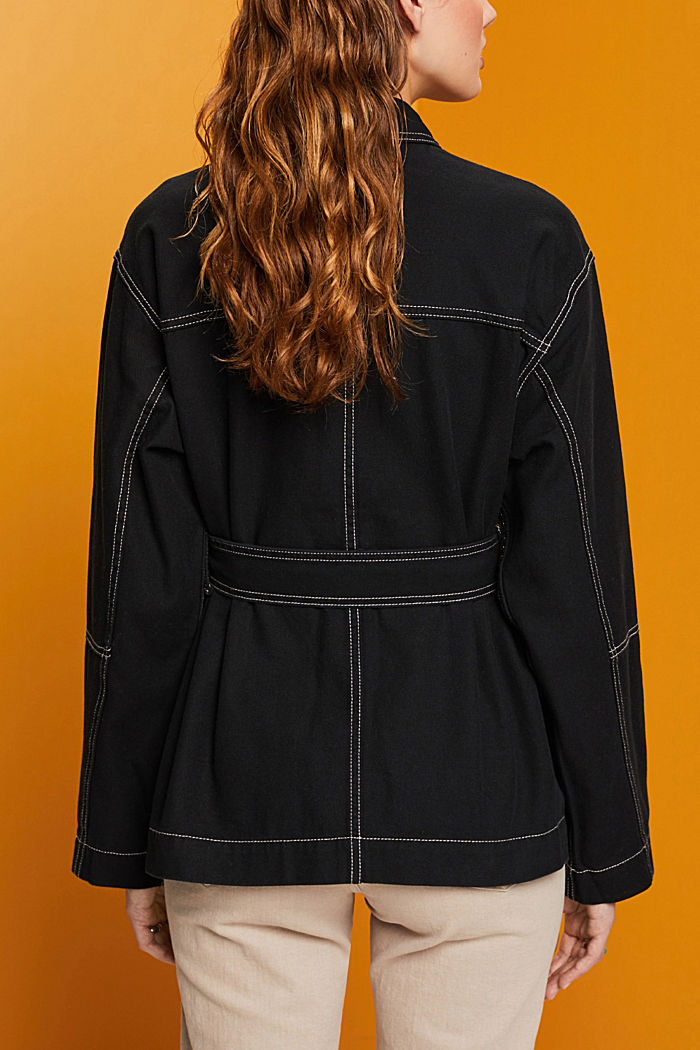 Belted twill jacket, BLACK, detail-asia image number 3