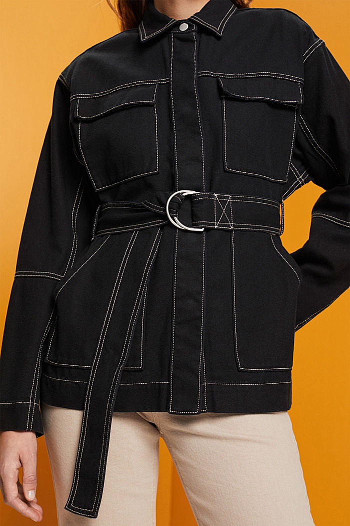 Belted twill jacket, BLACK, detail-asia image number 2