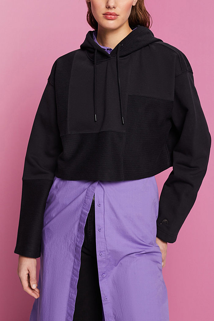 Cropped patchwork hoodie, BLACK, detail-asia image number 0