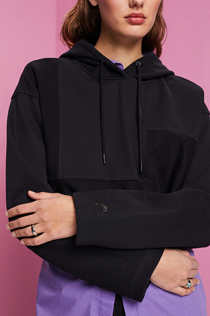 Cropped patchwork hoodie, BLACK, detail-asia image number 2