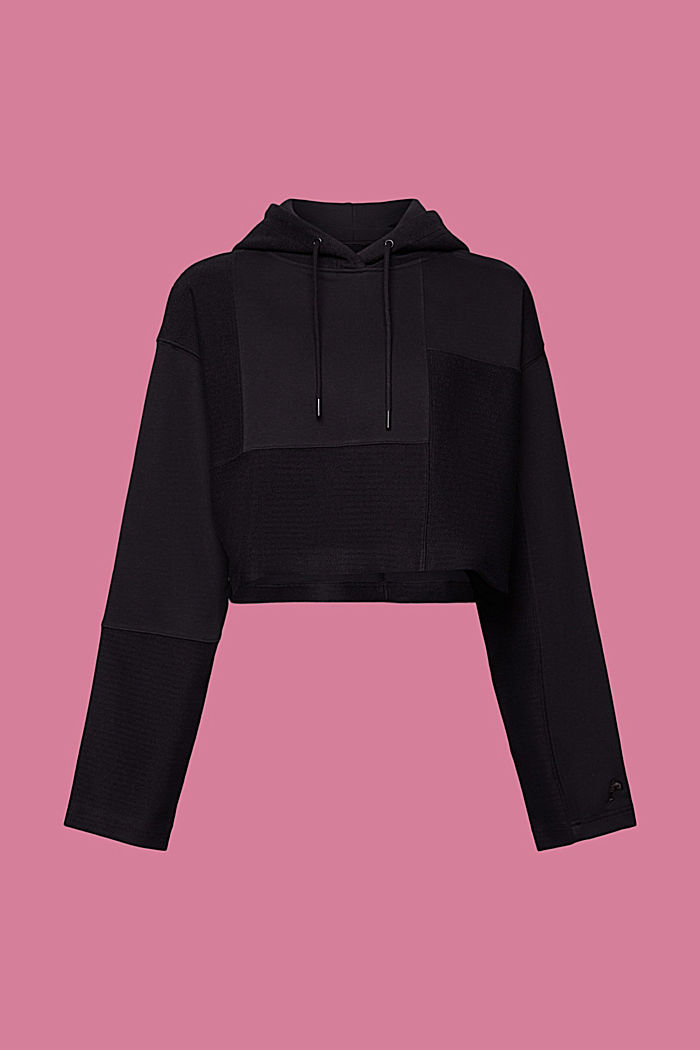 Cropped patchwork hoodie, BLACK, detail-asia image number 5