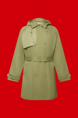 Short, hooded trench coat
