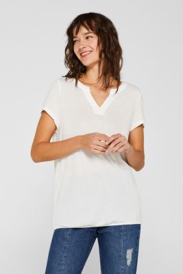 Esprit - Top with fabric details and an elasticated hem at our Online Shop