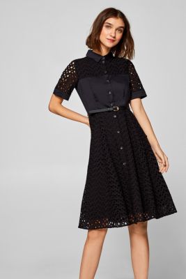 Esprit Shirt dress with broderie anglaise and a belt at our Online Shop