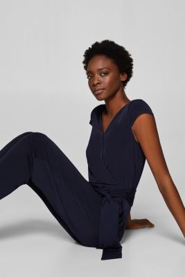 Esprit Stretch jersey jumpsuit with a wrapover effect at our Online Shop