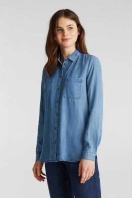 Esprit - Made of TENCEL™: Denim-look blouse at our Online Shop