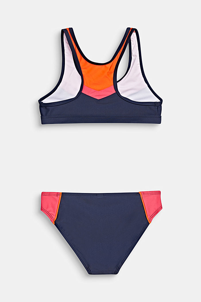 Bikini con top bustier y bloques de color