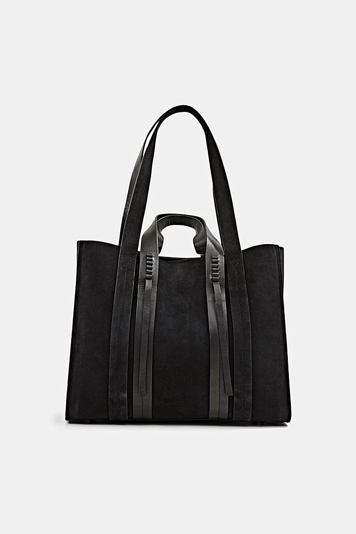 Shopper made of 100% suede, BLACK, overview