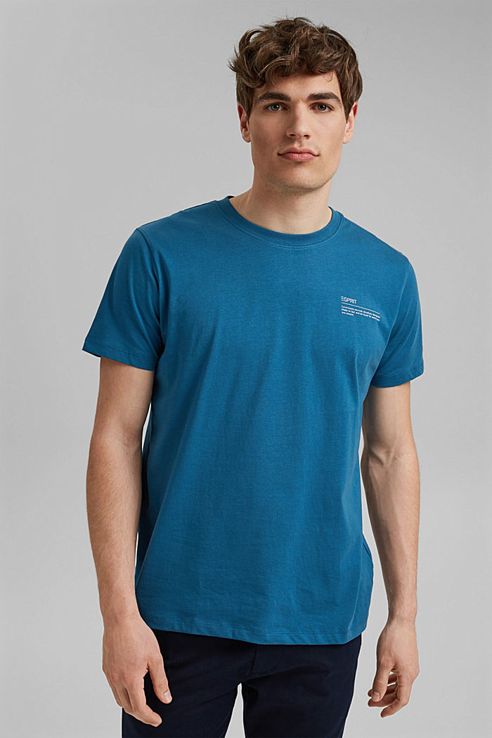 Camiseta de jersey con estampado, 100 % algodón ecológico, PETROL BLUE, overview