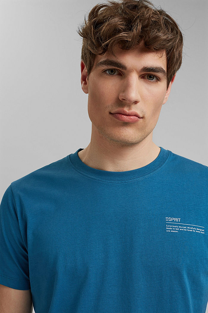 Camiseta de jersey con estampado, 100 % algodón ecológico, PETROL BLUE, detail image number 5