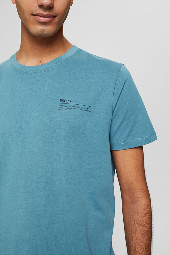 Jersey T-shirt met print, 100% biologisch katoen, TURQUOISE, detail image number 1
