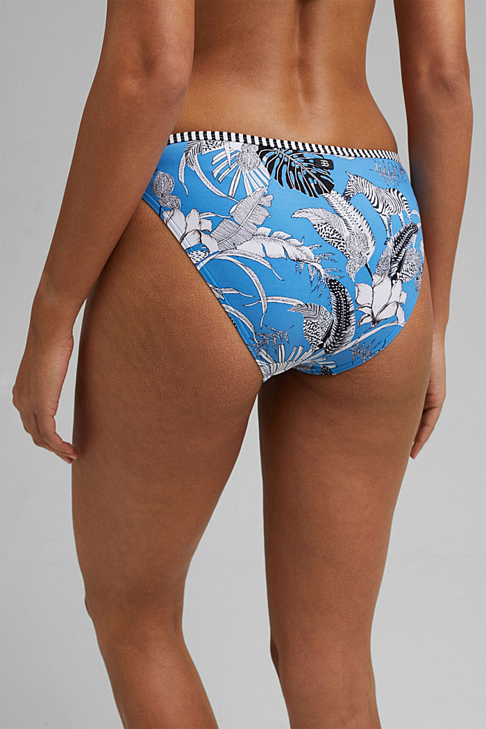 In materiale riciclato: slip da bikini con stampa tropicale, BLUE, detail image number 3