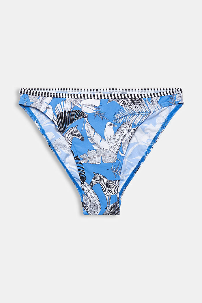 In materiale riciclato: slip da bikini con stampa tropicale, BLUE, detail image number 4