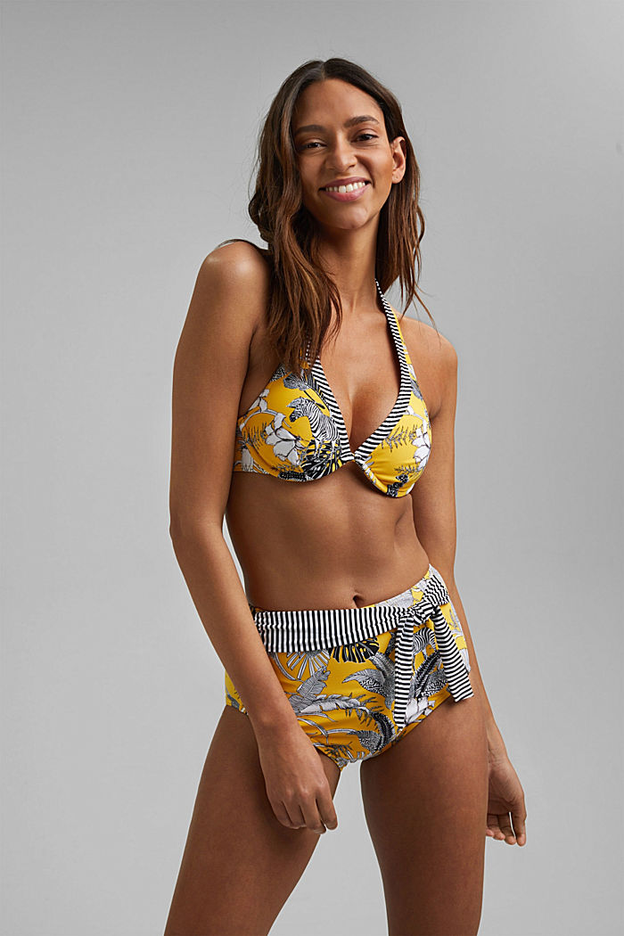 Gerecycled: highwaist bikini-slip met print, YELLOW, detail image number 1