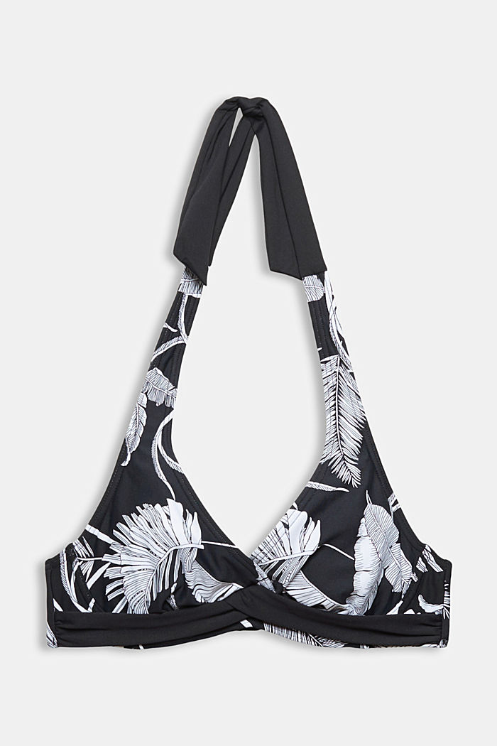 Reciclado: top con cuello halter y estampado de palmeras, BLACK, overview
