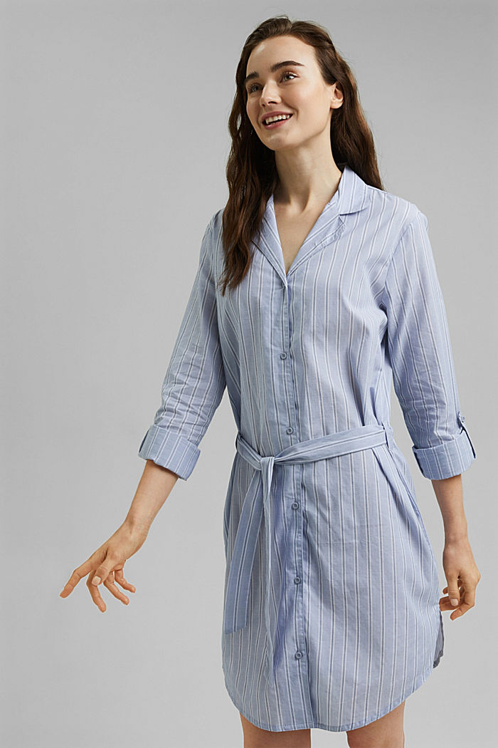 Camicia da notte a righe, 100% cotone biologico, PASTEL BLUE, detail image number 1