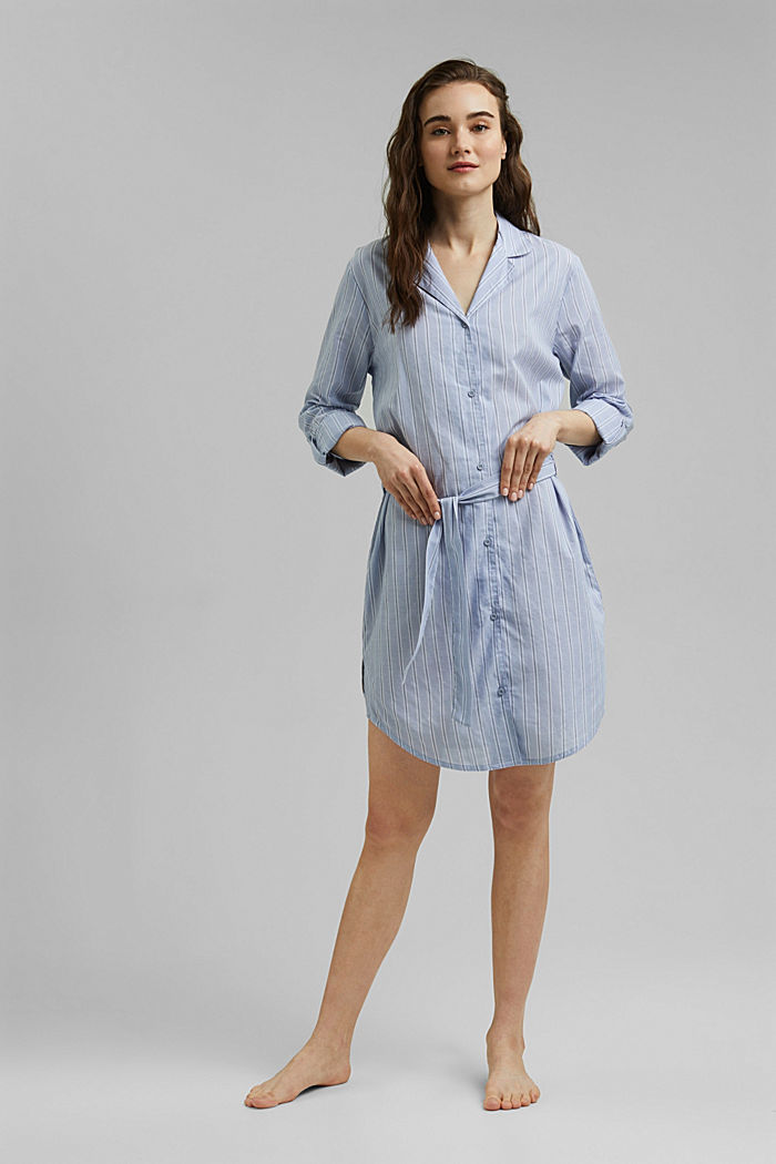 Camicia da notte a righe, 100% cotone biologico, PASTEL BLUE, detail image number 0