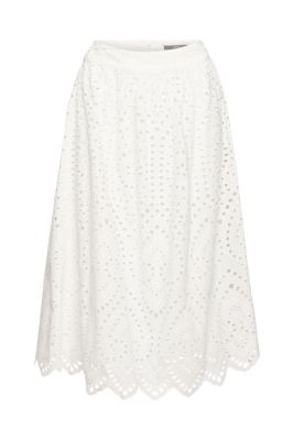 ESPRIT Jupe longueur midi ornée de broderie anglaise, LENZING™ ECOVERO™