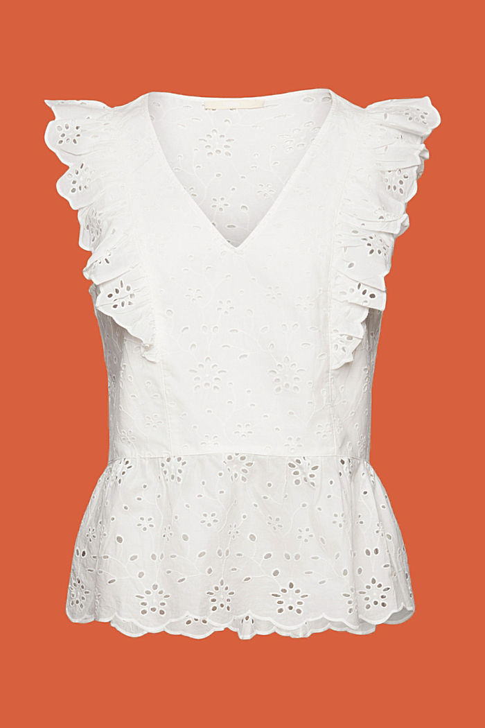 Sleeveless lace blouse, 100% cotton, OFF WHITE, detail-asia image number 5