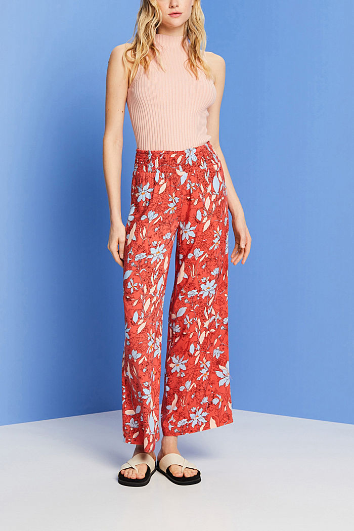 Patterned wide leg pull-on trousers, CORAL ORANGE, detail-asia image number 4