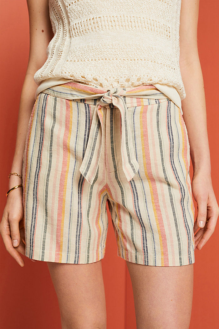 Striped shorts, linen blend, SAND 3, detail-asia image number 2
