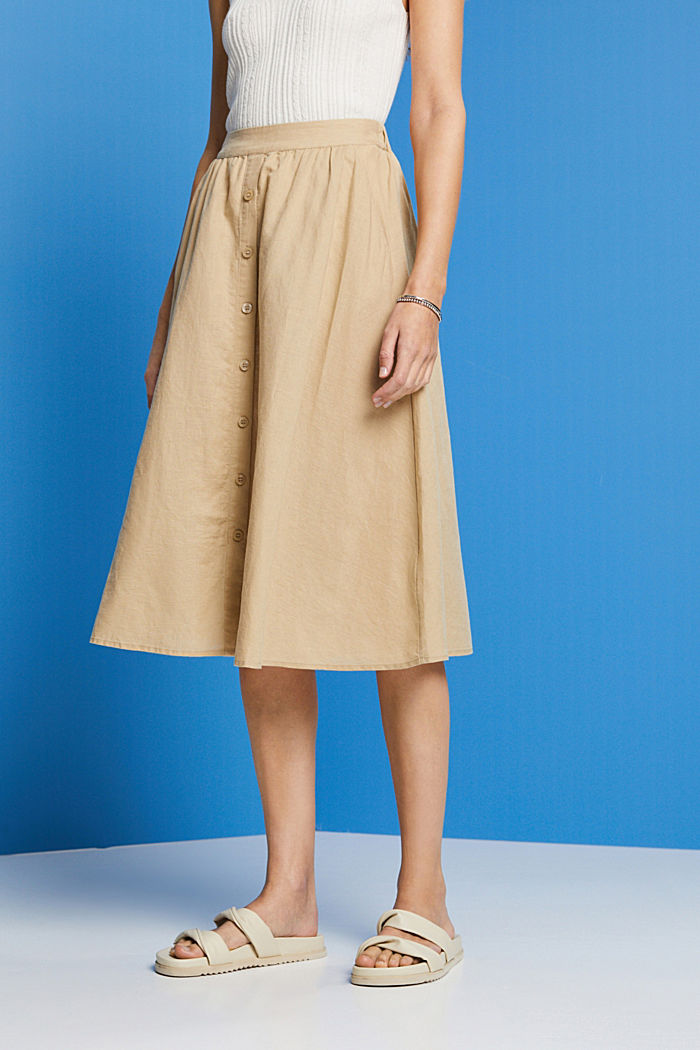 Midi skirt, linen-cotton blend