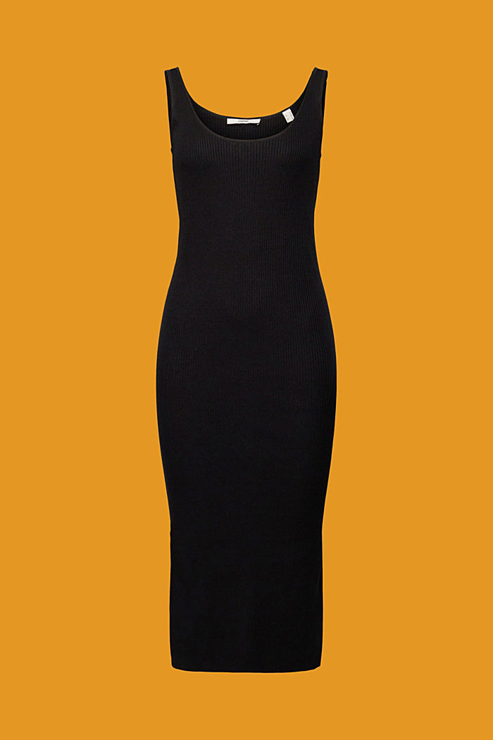 ‌亞麻混紡羅紋針織連身裙, 黑色, detail-asia image number 6