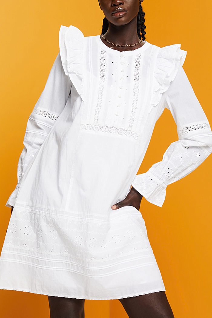 Cotton Lace Knee-Length Dress, WHITE, detail-asia image number 0